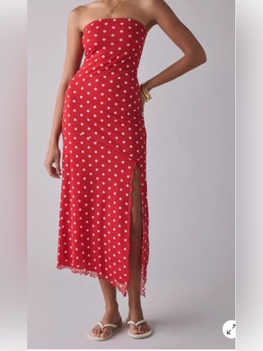 Urban Outfitters Samara Mesh Midi Dress Red Polka Dot Size M